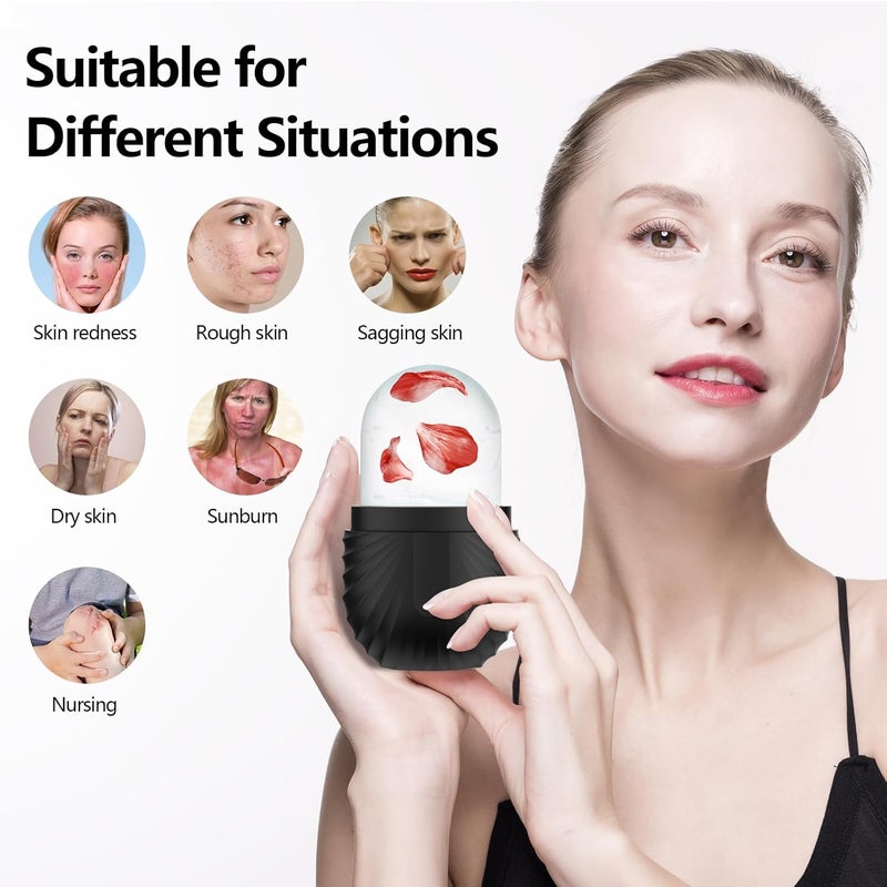 ZPU Ice Roller for Face and Eye, Reusable Silicone Ice Facial Roller Ice Holder, Face Ice Mold Skin Care, Ice Cube Roller for Shrink Pores Anti Wrinkle Reduce Puffiness, Black - Image 2